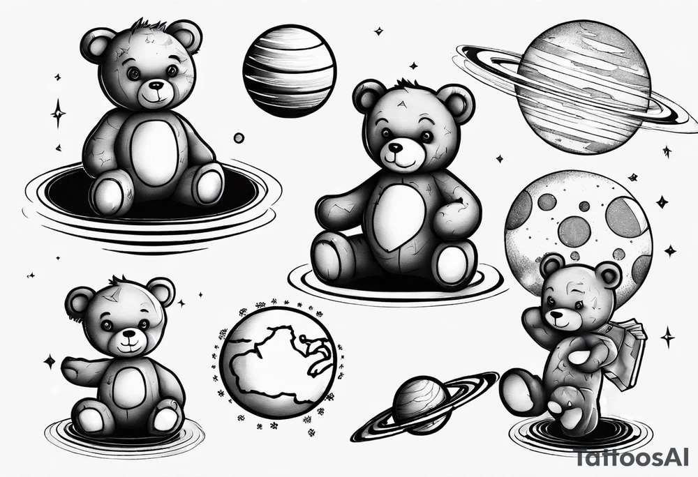 Teddy bear planets tattoo idea