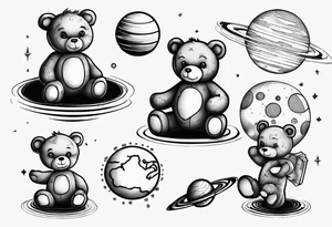 Teddy bear planets tattoo idea
