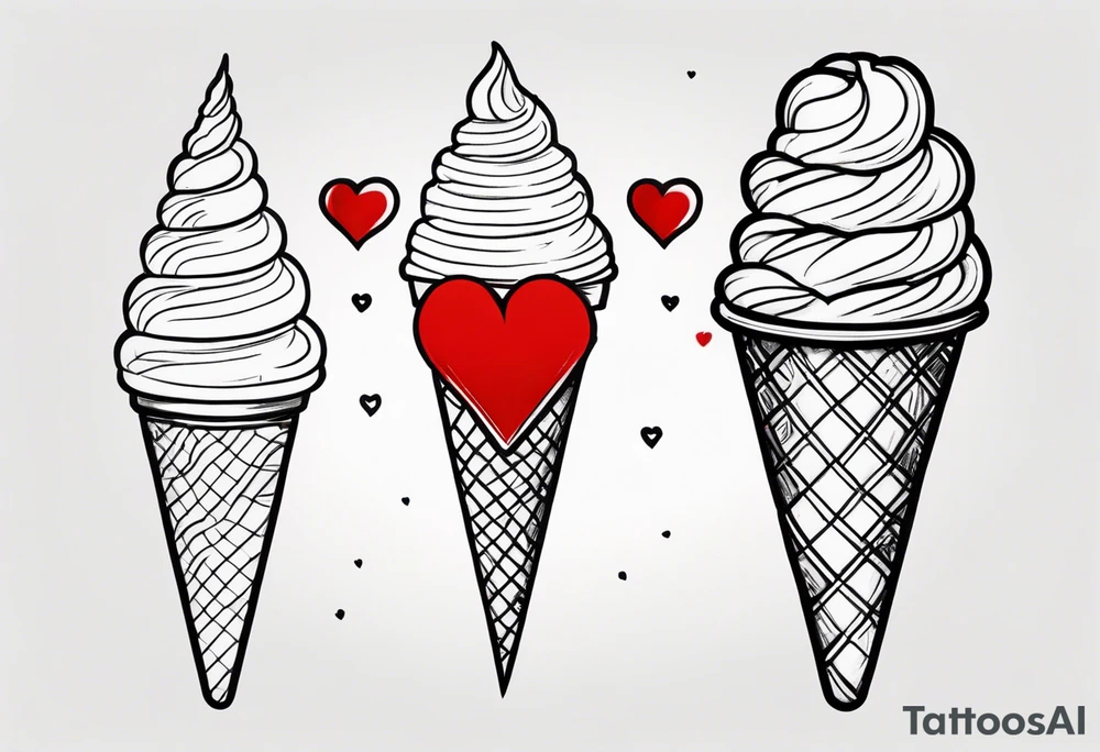 black and white ice cream cone with small red heart on it somewhere. tattoo idea