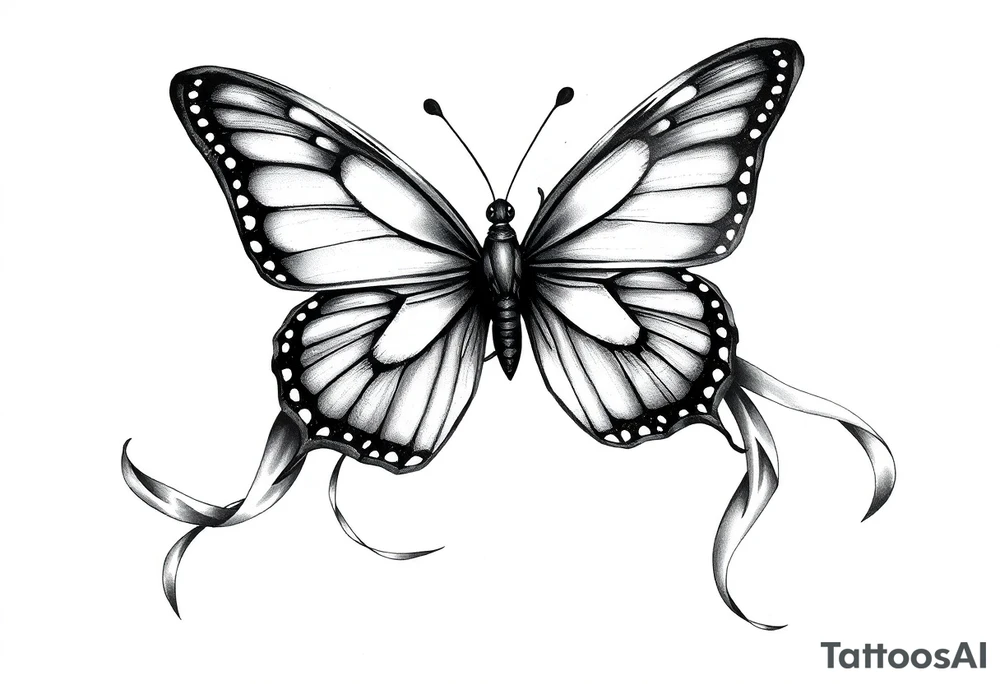 ethereal butterfly with flowing silk ribbons in moonlight tattoo idea
