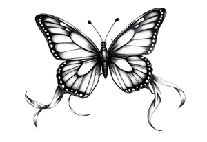 ethereal butterfly with flowing silk ribbons in moonlight tattoo idea