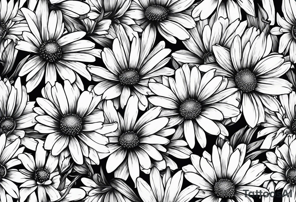 daisies, larkspur, olive stem tattoo idea