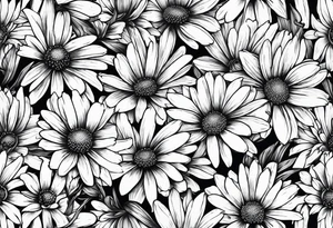 daisies, larkspur, olive stem tattoo idea
