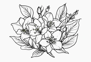 A tattoo that incorporates Mays birth Flowers (lily of the valley and Hawthorne) junes birth flowers (rose and honeysuckle), and honeybees tattoo idea