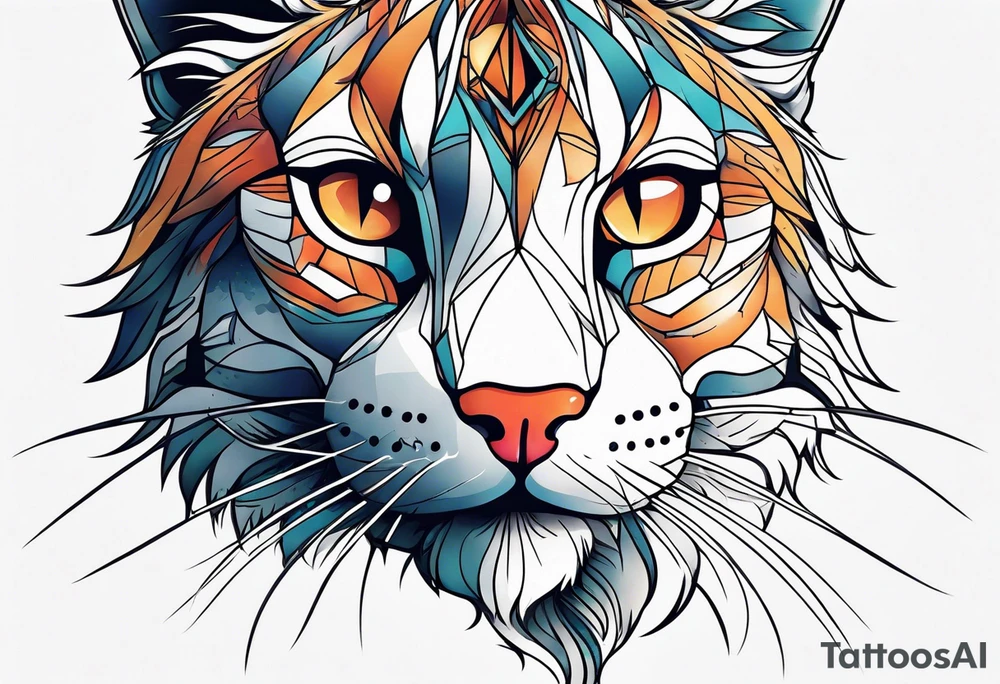 A cat extends its paw to the beast looking at it tattoo idea