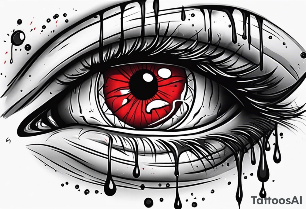Bleeding tear drain to down from red eye sleeve tattoo design tattoo idea