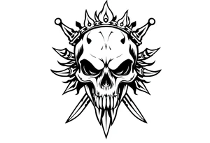 ornate skull adorned with crown of daggers and fire tattoo idea