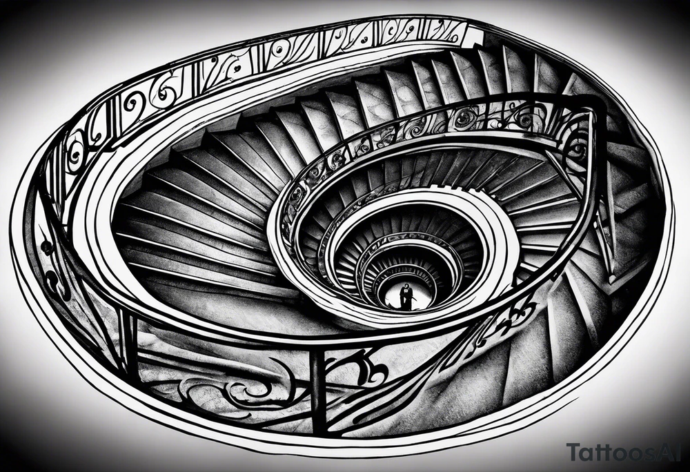 Man walking up a spiral stair case tattoo idea