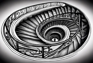 Man walking up a spiral stair case tattoo idea
