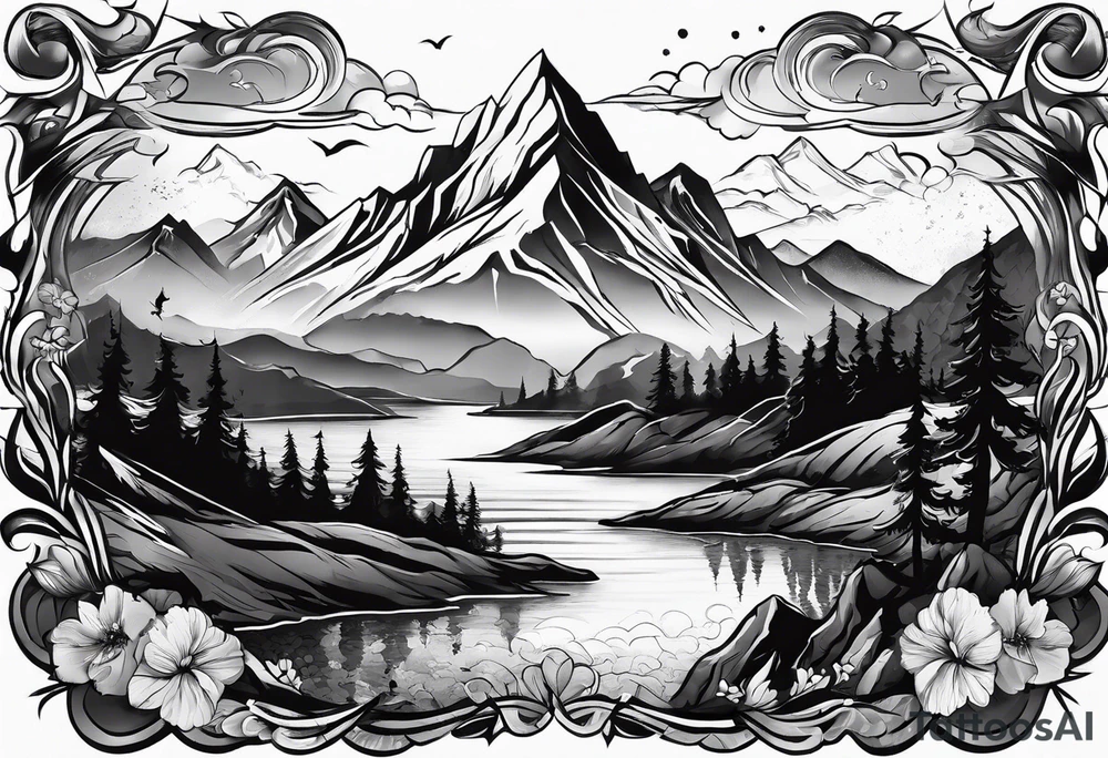 explosion in mountains tattoo idea