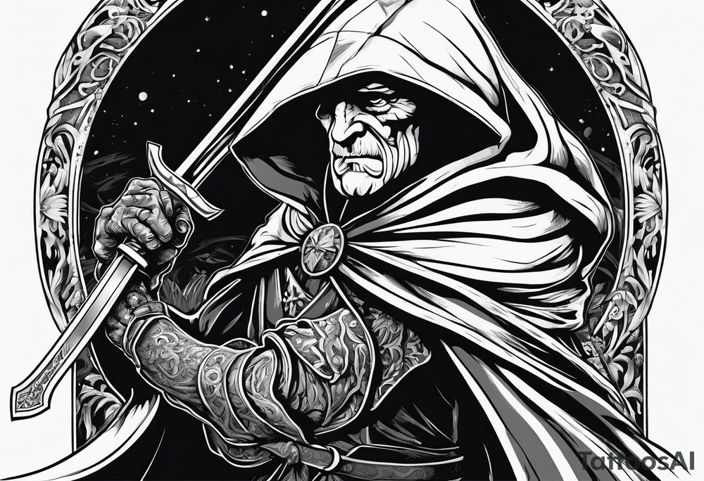 old man in cloak sword fighting with a skeleton tattoo idea old man in cloak sword fighting with a skeleton tattoo idea