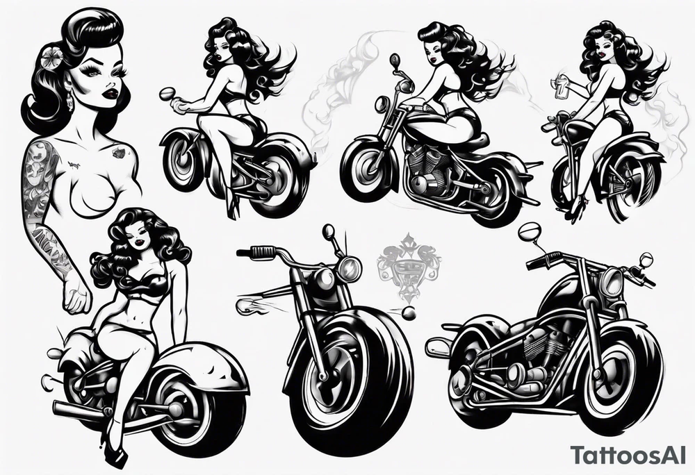 Topless pinup doll on motorbike tattoo idea