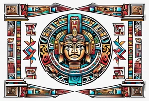 Colorful Mayan hieroglyph tattoo idea