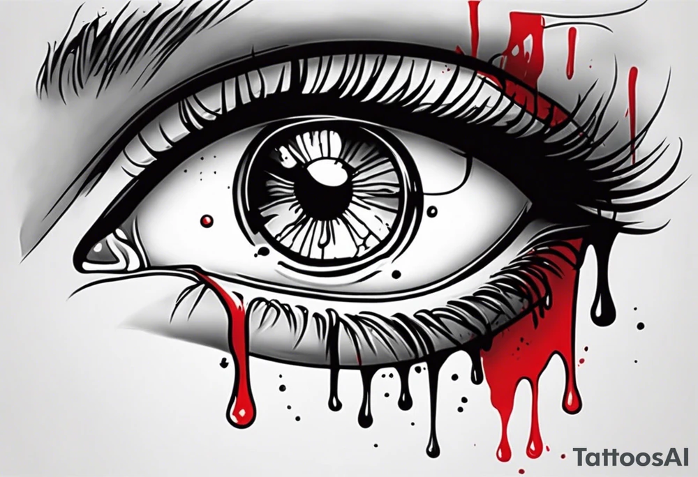 Bleeding tear flows from eye tattoo design tattoo idea
