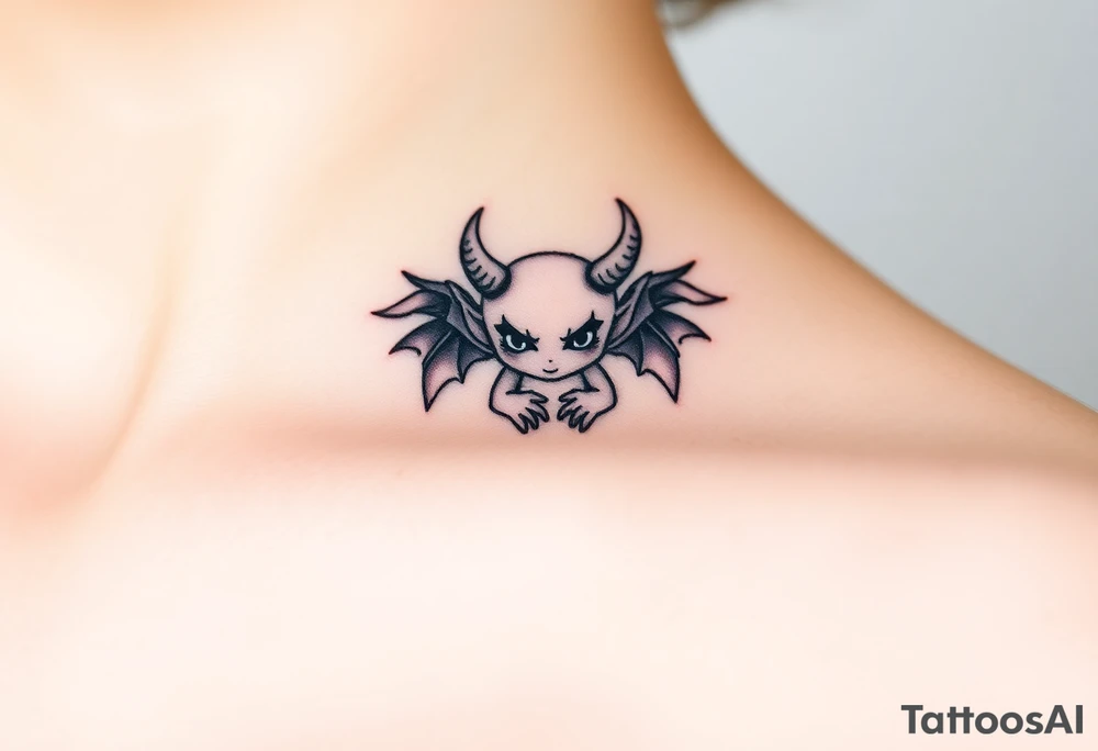 Misfit tiny goblin with wings and horns tattoo idea