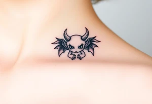 Misfit tiny goblin with wings and horns tattoo idea