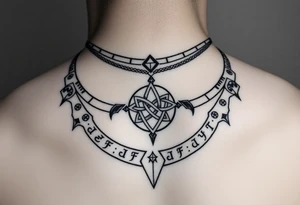 create a asatru norse choker necklace for a neck tattoo on a female with the runes love and protection and self love in it and a nordic knot in the middle tattoo idea