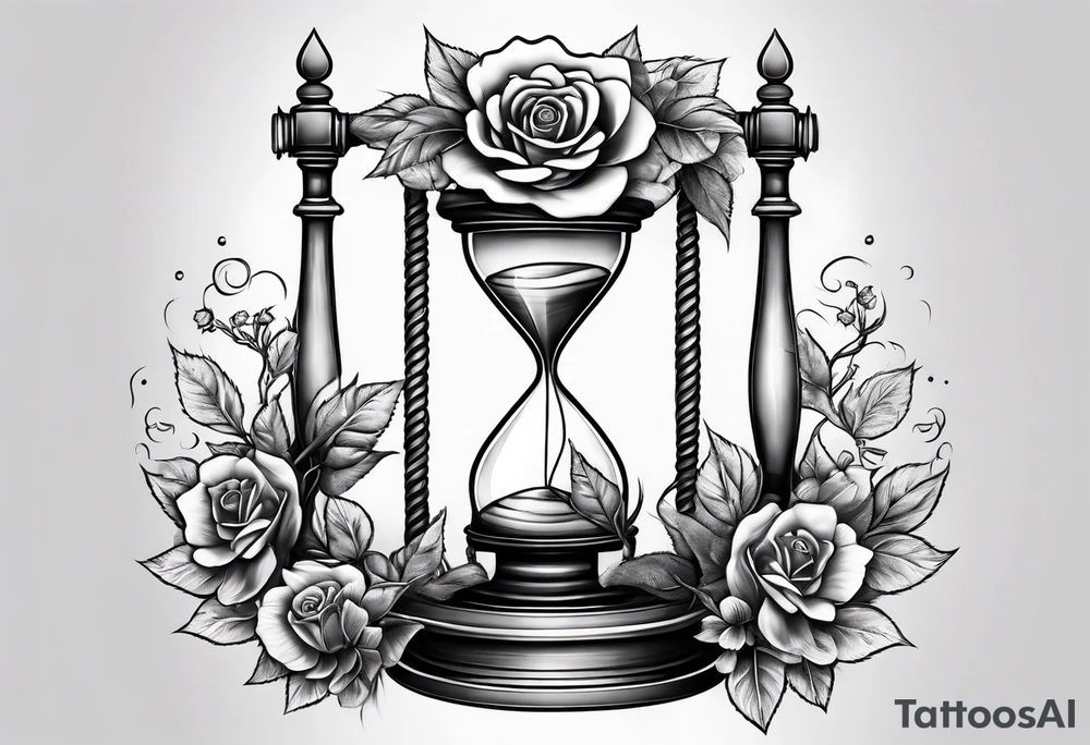Rose on hourglass with sakura tree inside tattoo idea