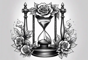 Rose on hourglass with sakura tree inside tattoo idea