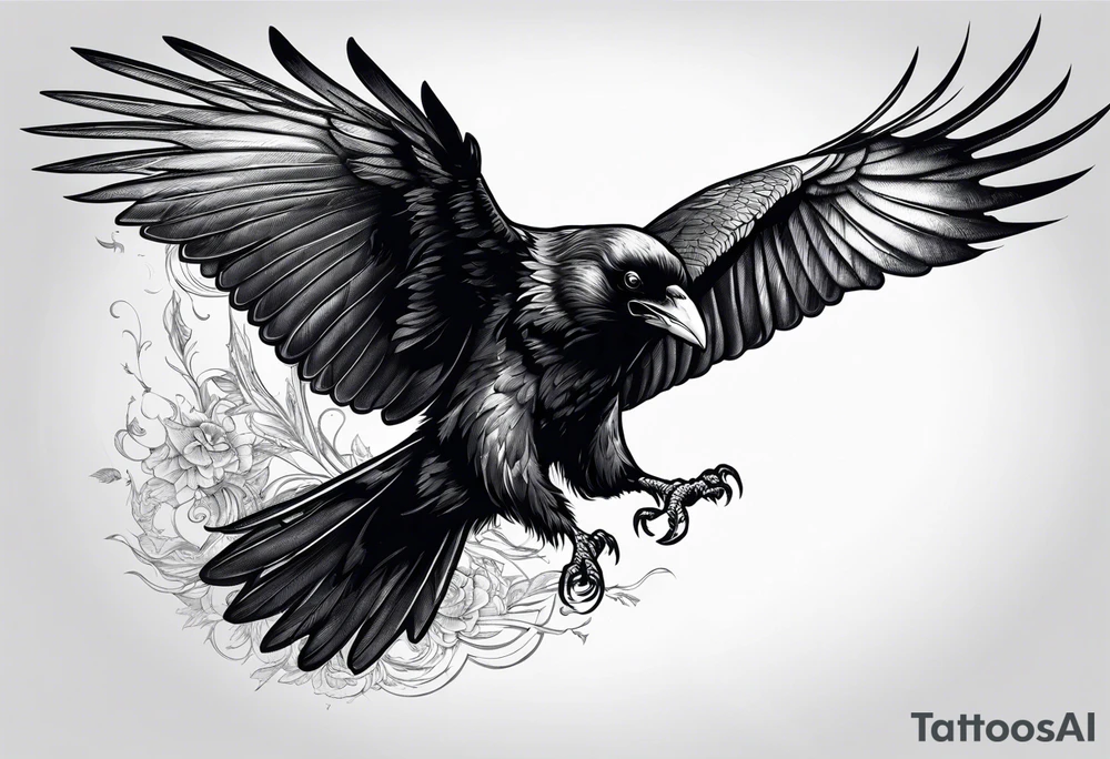 Evil raven in flight attacking tattoo idea