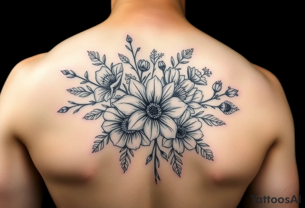 Birth flower bouquet with August August November August and October birth flowers tattoo idea