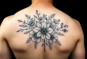 Birth flower bouquet with August August November August and October birth flowers tattoo idea
