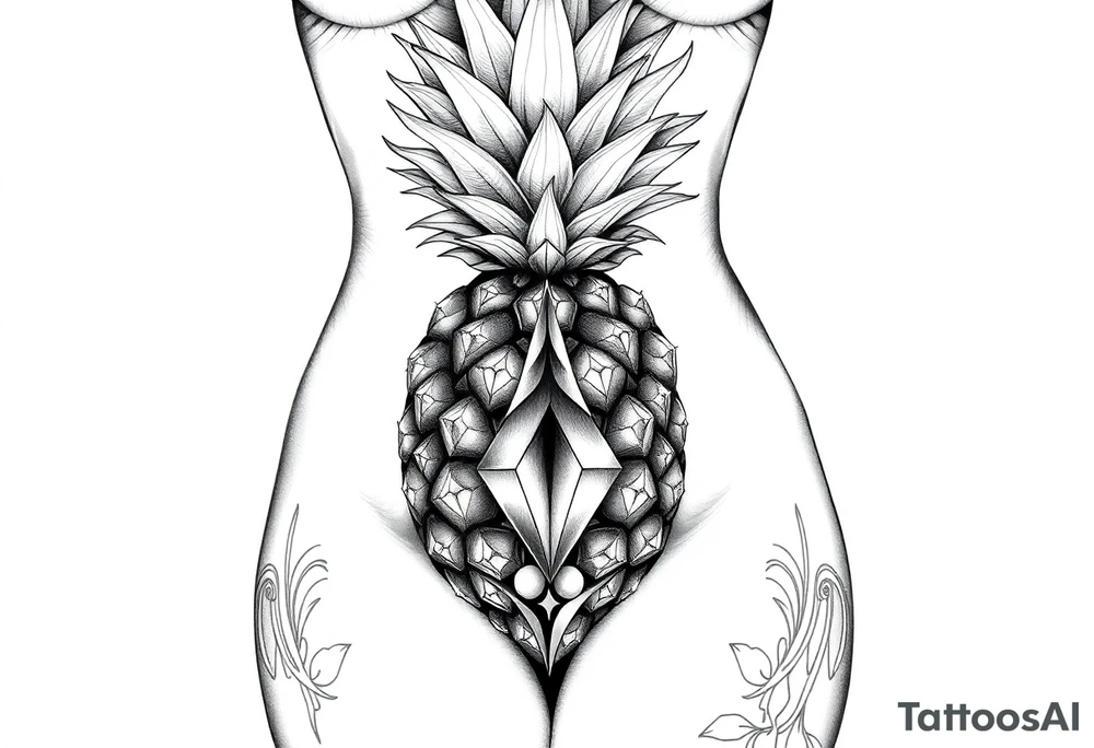 To cover pubic area vagina and anus using a bushy pineapple with diamonds with vagina and anus erotic and magestic tattoo idea