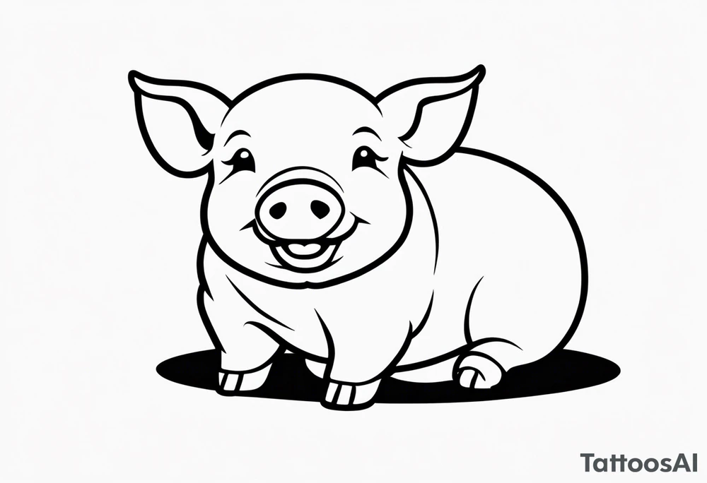very cute chubby happy piglet.
outline only.
black and white only.
only show the piglet. no extra lines or decoration.
no black shading.
dont make the ears too big tattoo idea