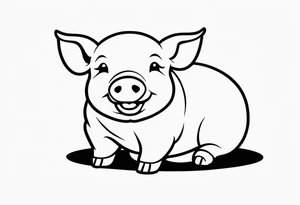 very cute chubby happy piglet.
outline only.
black and white only.
only show the piglet. no extra lines or decoration.
no black shading.
dont make the ears too big tattoo idea