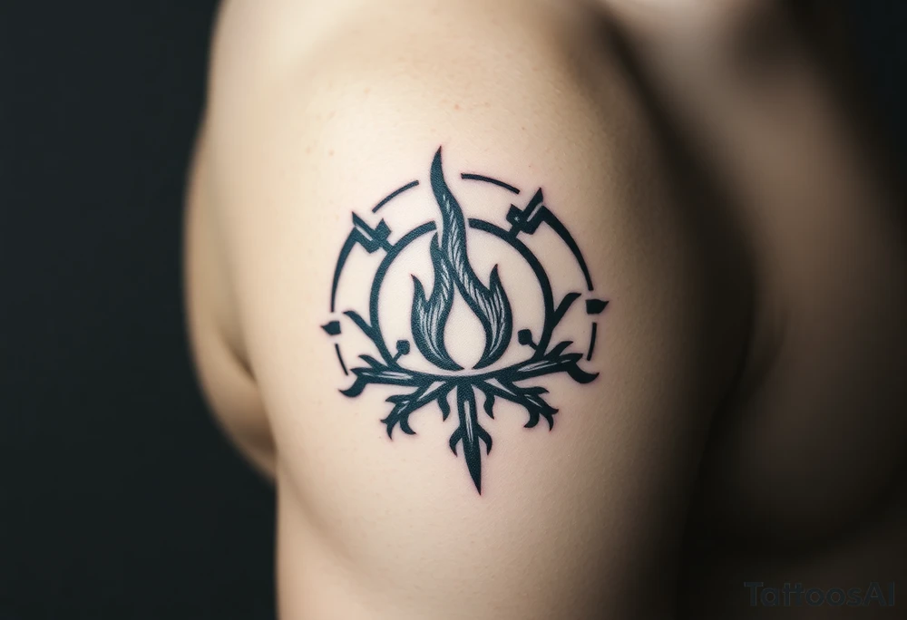 a flame imprisoned in a roots circle tattoo idea