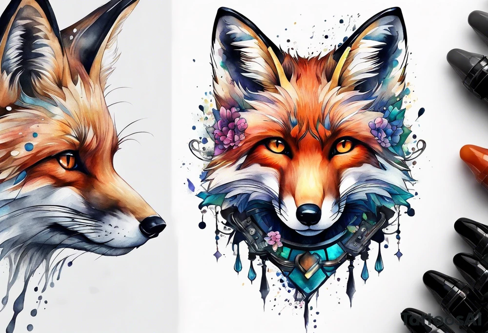 Watercolor fox tattoo idea