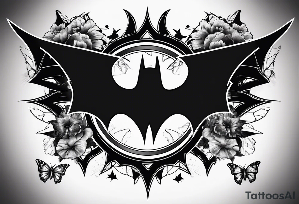 Goku and Batman symbol with butterflies tattoo idea