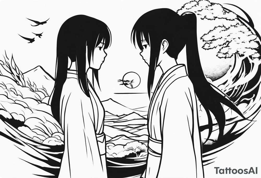 spirited away anime sleeve tattoo idea