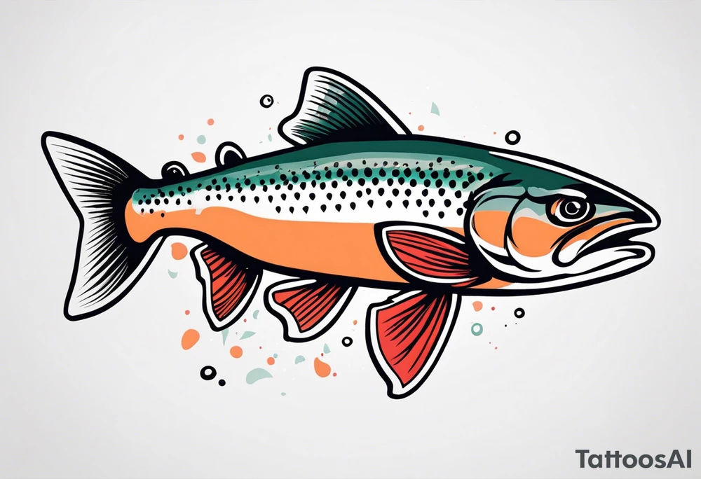 "A small tattoo featuring a lovestruck trout as the main theme, drawn without lines, using only color combinations." tattoo idea