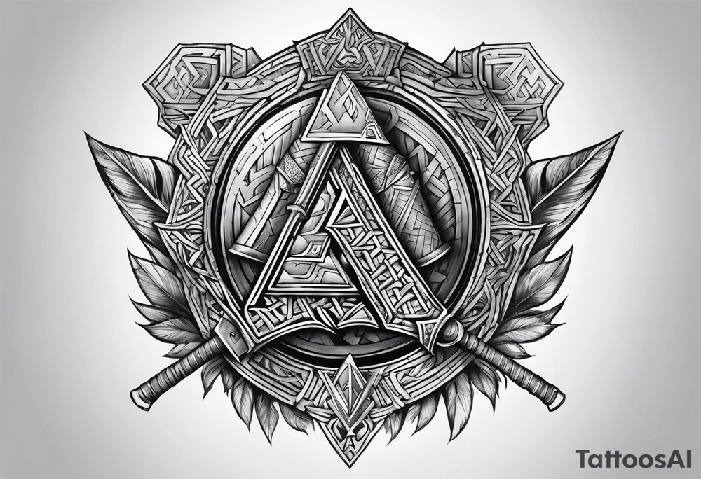 Valhalla sword shield axe Valknut tattoo idea
