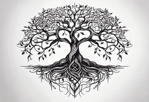 tree with long roots and branches tattoo idea