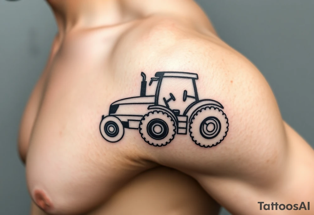 A simple black line-art tractor outline, forming a continuous, elegant shape tattoo idea