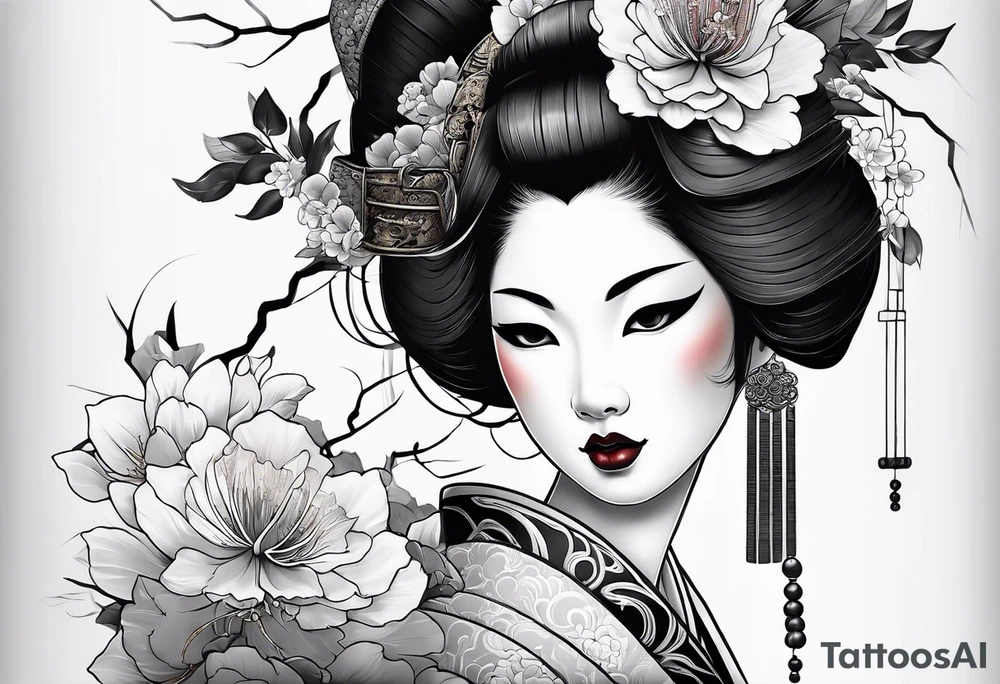geisha with mask  oni  mask tattoo idea