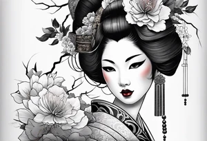geisha with mask  oni  mask tattoo idea