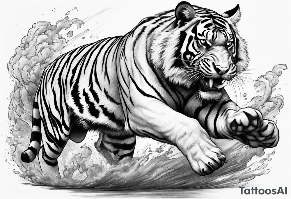 Big tiger kicking a pig tattoo idea