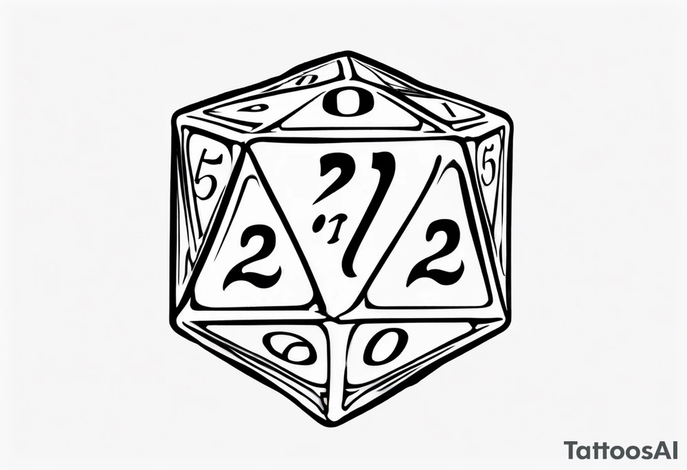 A large singular 20-sided dice with a 20 on top and numbers in the dice tattoo idea