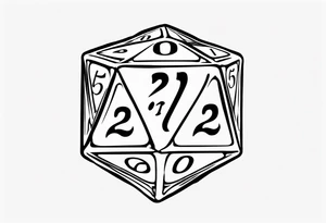 A large singular 20-sided dice with a 20 on top and numbers in the dice tattoo idea