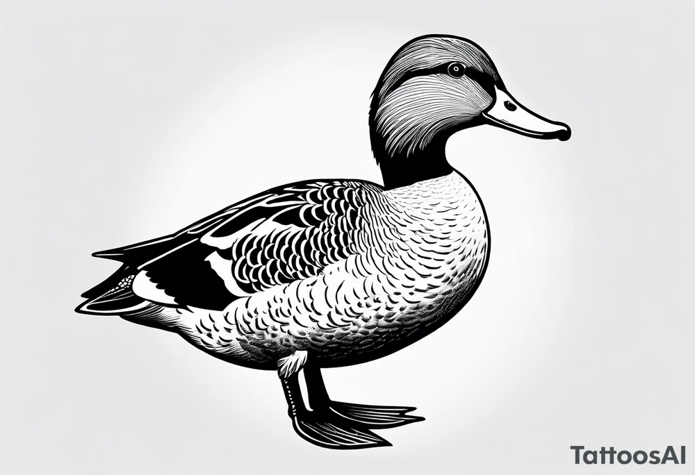 Dabbling Duck wearing a small jacket that says "XRP" on it tattoo idea Dabbling Duck wearing a small jacket that says "XRP" on it tattoo idea