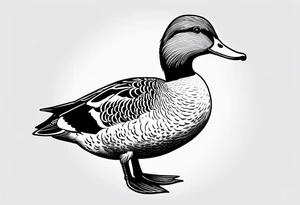 Dabbling Duck wearing a small jacket that says "XRP" on it tattoo idea
