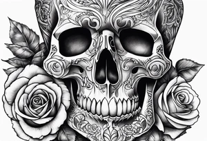Un pilier romain, un crâne, des roses, un couteau tattoo idea
