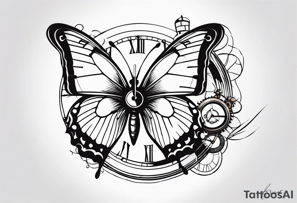 Butterfly with Clock tattoo idea
