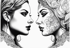 nice woman vs bad woman faces looking into each others eyes tattoo idea