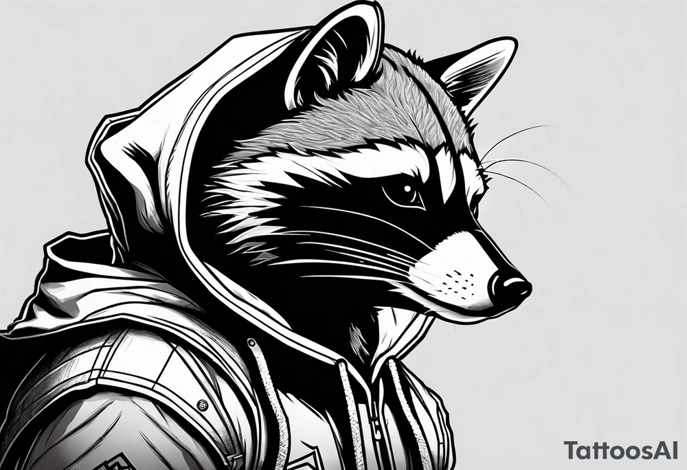 Raccoon wearing a Superman hoodie tattoo idea