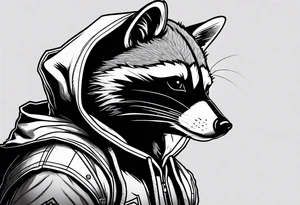 Raccoon wearing a Superman hoodie tattoo idea
