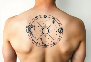 Zodiac constellation map with sagittarius mom two cancer kids and 2 aries kids with stars and Jupiter,  mars, and the moon as ruling planet tattoo add the zodiac constellations tattoo idea